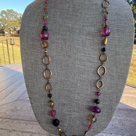 Lia Sophia Necklace Long Beaded Asymmetric Antique Bronze Tone 38”+3” - Picture 3 of 10